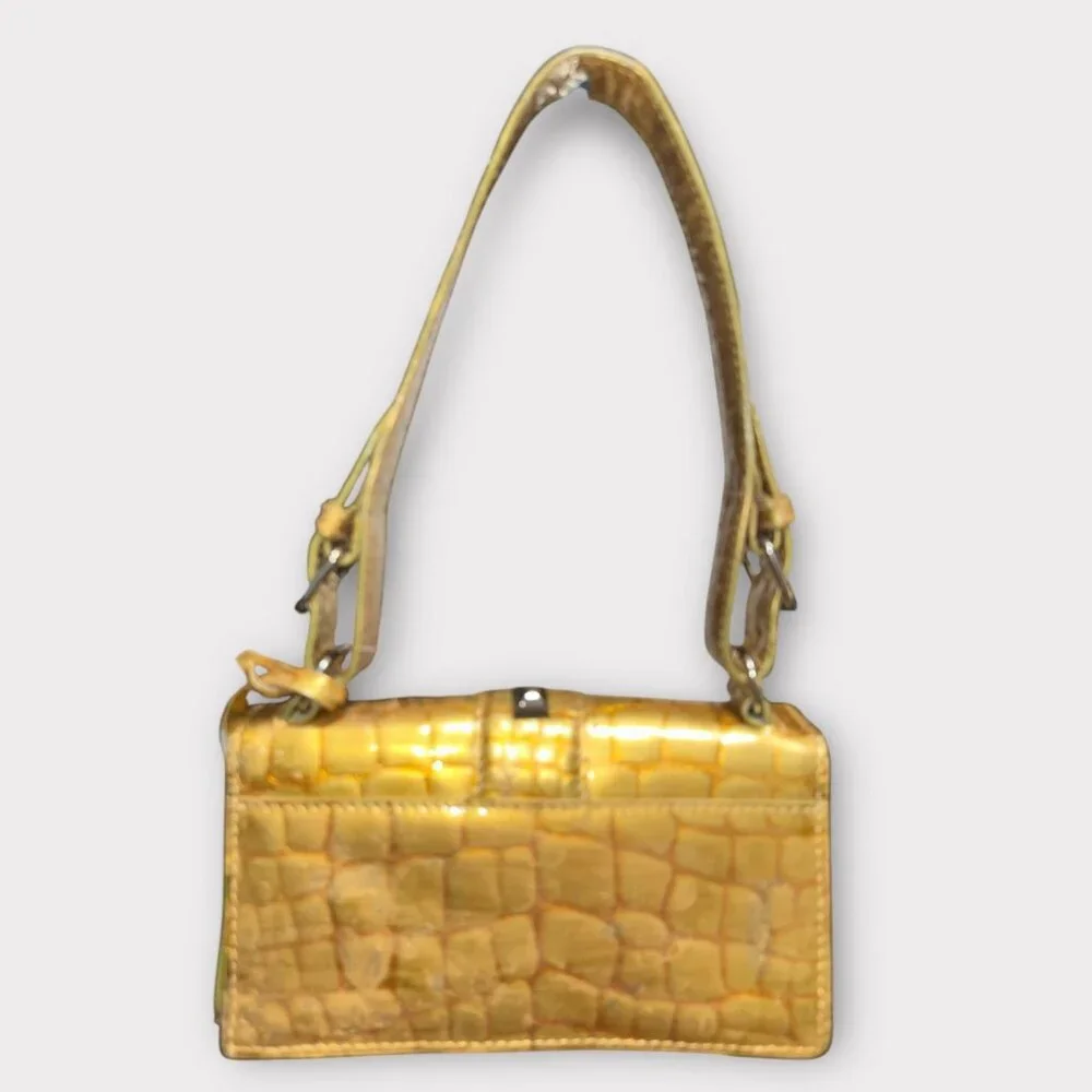 Cynthia Rowley Purse Gold Metallic Croc Embossed Leather Cocco Bello Mini Bag - Picture 4 of 11